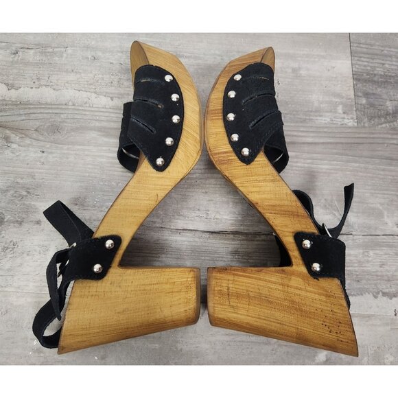 Charles David Women's Sz. 42/10.5 Black Leather Platform Open Toe Sandals - Picture 6 of 8